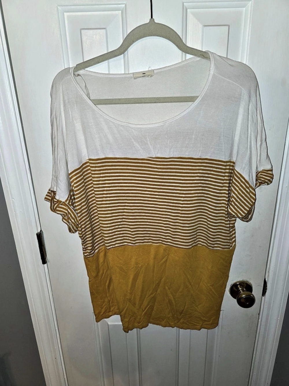 Entro Striped Short Sleeve Color Block Top in White & Yellow